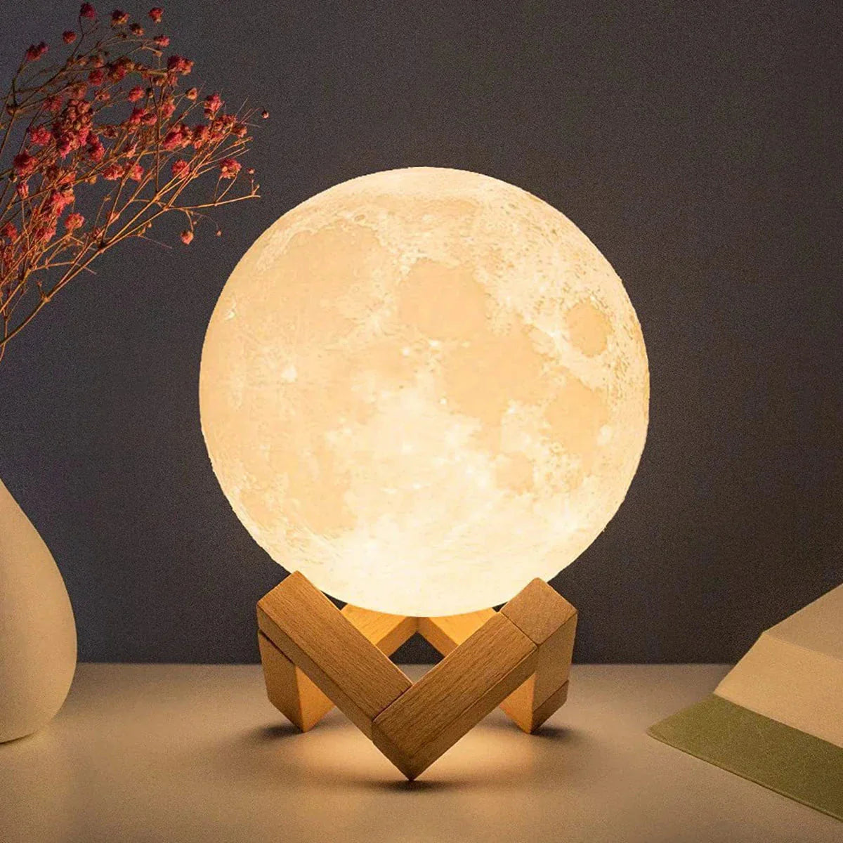 MoonlightOrb Mini Moon Lamp - LED Starry Night Light with Stand for Bedroom Decor