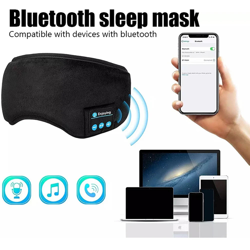 Bluetooth Headband Headphones for Sleep & Sports – Wireless Music Eye Mask with Built-in Mic – Soft, Elastic, Washable Headband for Running, Yoga, Workout, Side Sleepers